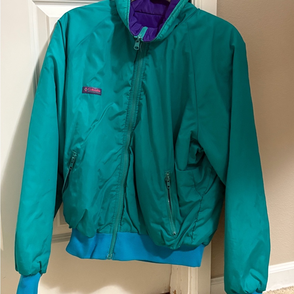 Columbia Vintage Men’s Reversible Turquoise and Violet Puffer Jacket